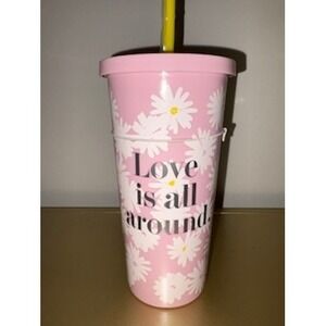 Pink Daisy Love is All Around‎ Tumbler with Straw